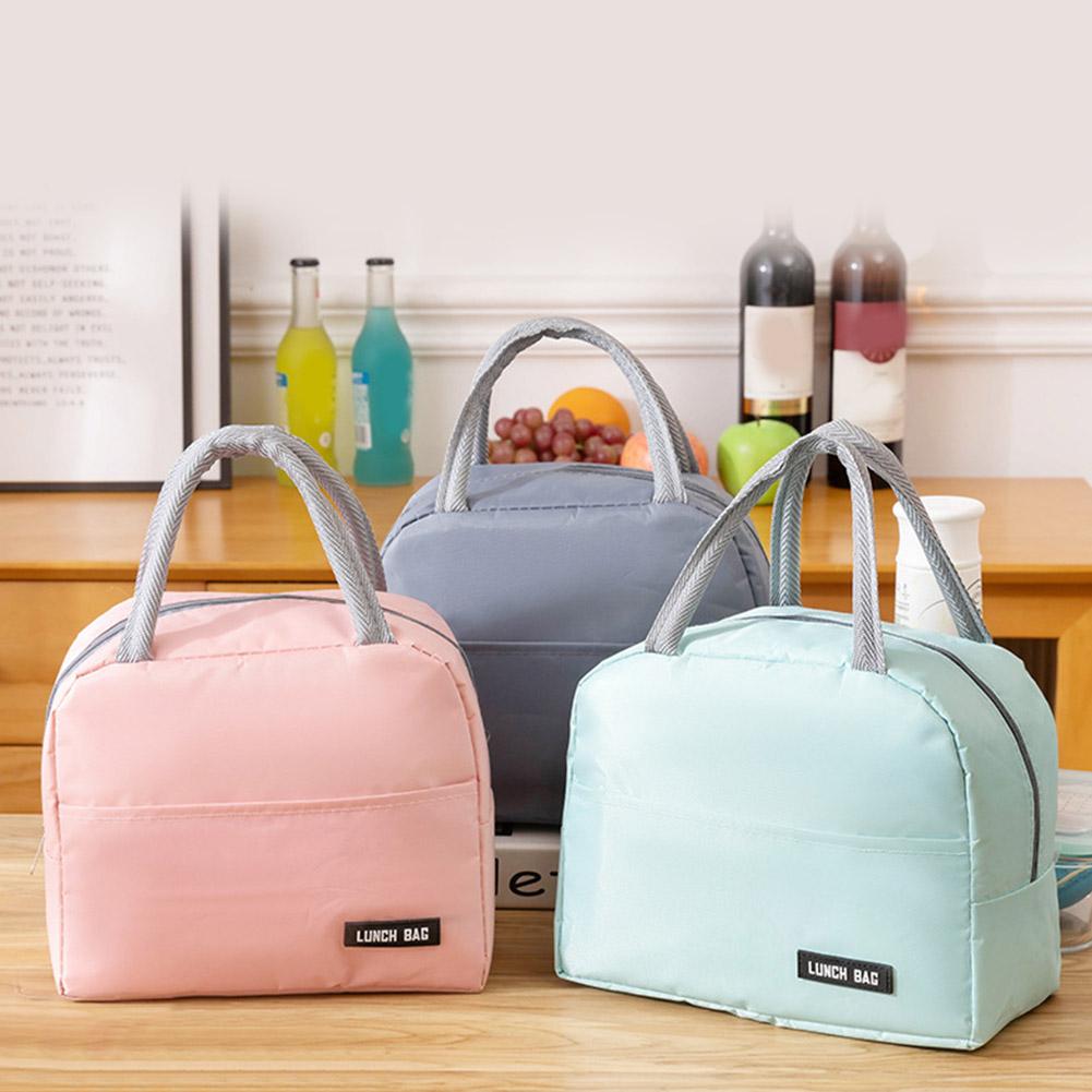 Portable Large Capacity Insulated Lunch Box Solid Color Thickened Thermal Insulation Bag Anti-Dirty School Work Lunch Bag