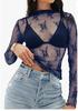 Women's Mesh Transparent Lace Layered Top Neck See-Through Shirt