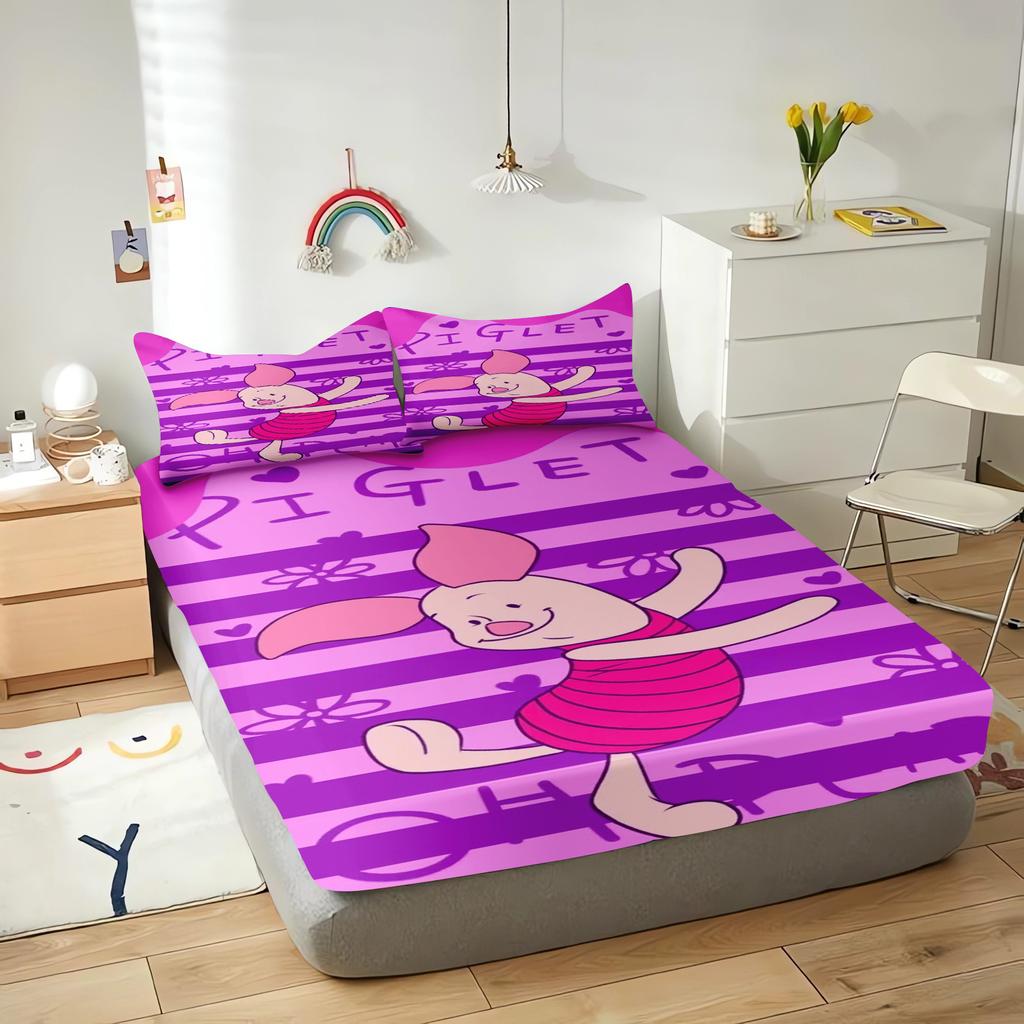 -Winnie The Pooh Fitted Sheets Cartoon Bedding Set Quilt 3D Children Cover Set King Size Covers Printed  Polyester