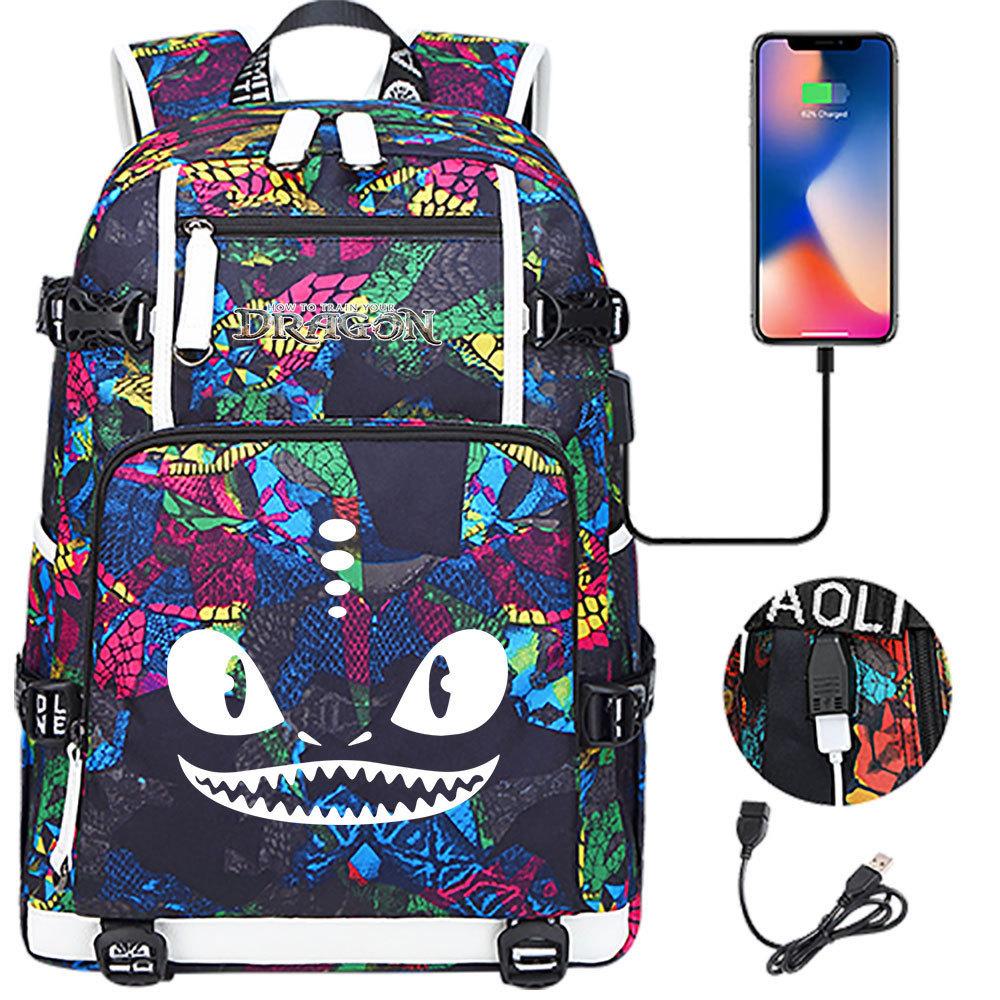 

Мастер Дрессировки Драконов Принтованный USB Подростковый Студенческий Школьный Рюкзак Мужской и Женский Повседневный Большой Вместимости Дорожная Сумка Двойной Плечевой Рюкзак 48CMX30CMX15CM