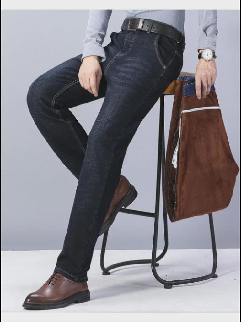 Men's Loose Fit Plus Velvet Straight Jeans - Wrinkle-Resistant, Durable, Comfortable for Spring & Autumn