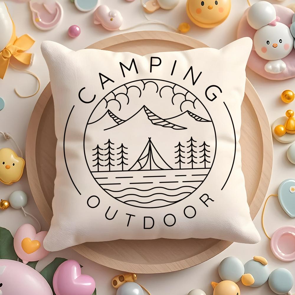 Camping Outdoor Logo Cushion Cover Plush Fabric Soft Double-Sided Printed Sofa Warm Winter Home Gift Pillow Case