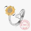 925 Sterling Silver Jewelry Spinning Sunflower Open Finger Rings for Women Wedding Party Jewelry for Girls Friend Gift