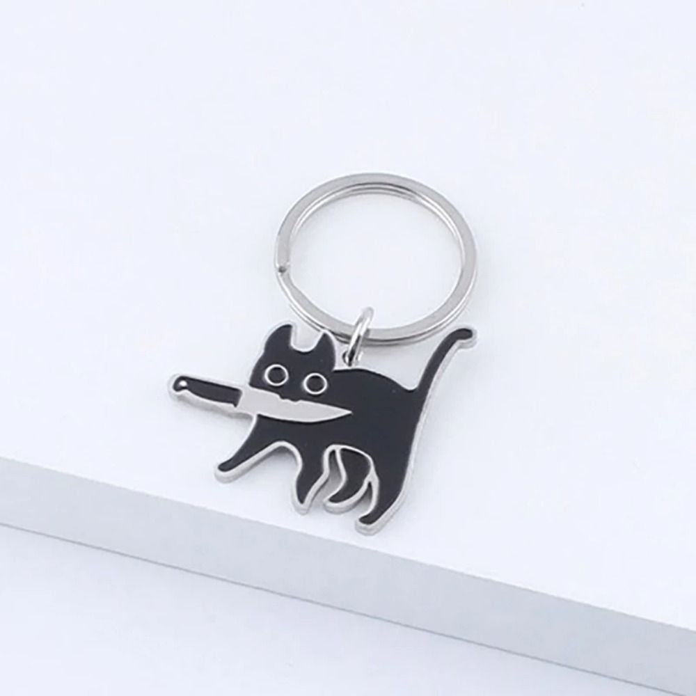 Zinc Zinc Alloy Cat Keychain Pendant Cat Car Keyring Black Kitten Key Chains Jewelry Gift