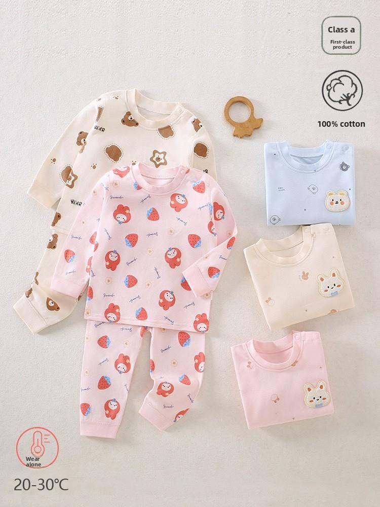 Baby Cotton Sleepwear Set With Shoulder Buttons Nonslip Comfortable Indoor Wear
