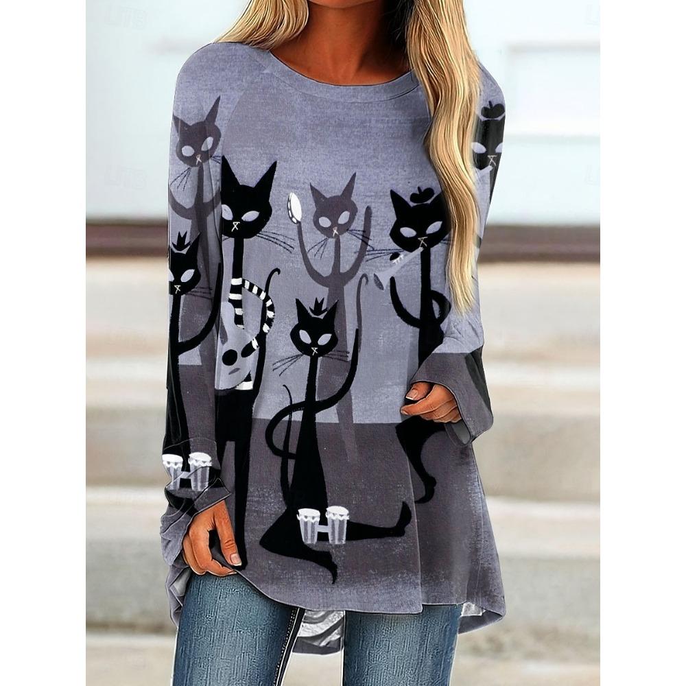 Dámské tričko s dlouhým rukávem tištěné 3D, ležérní a módní