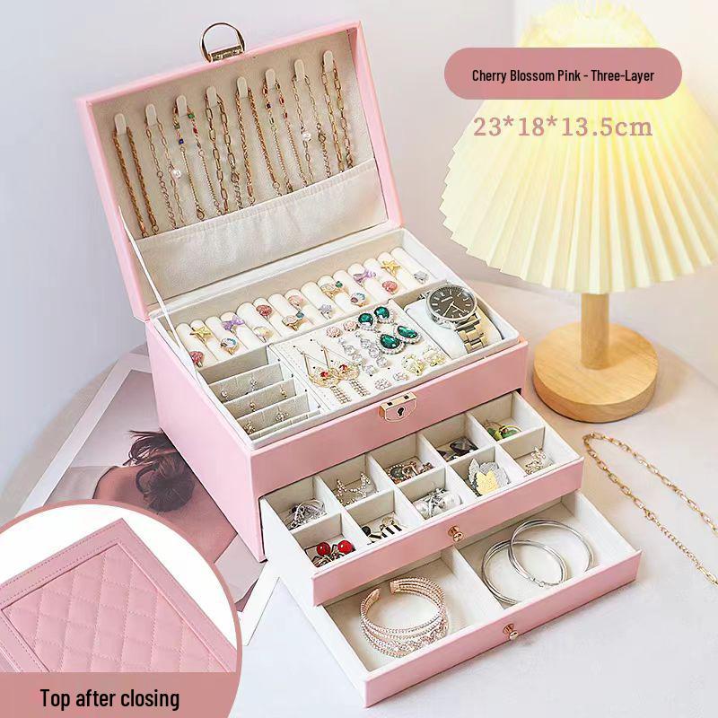 Exquisite Large Multi-Layer Jewelry Box for Necklaces, Ear Studs, Earrings, Rings & More