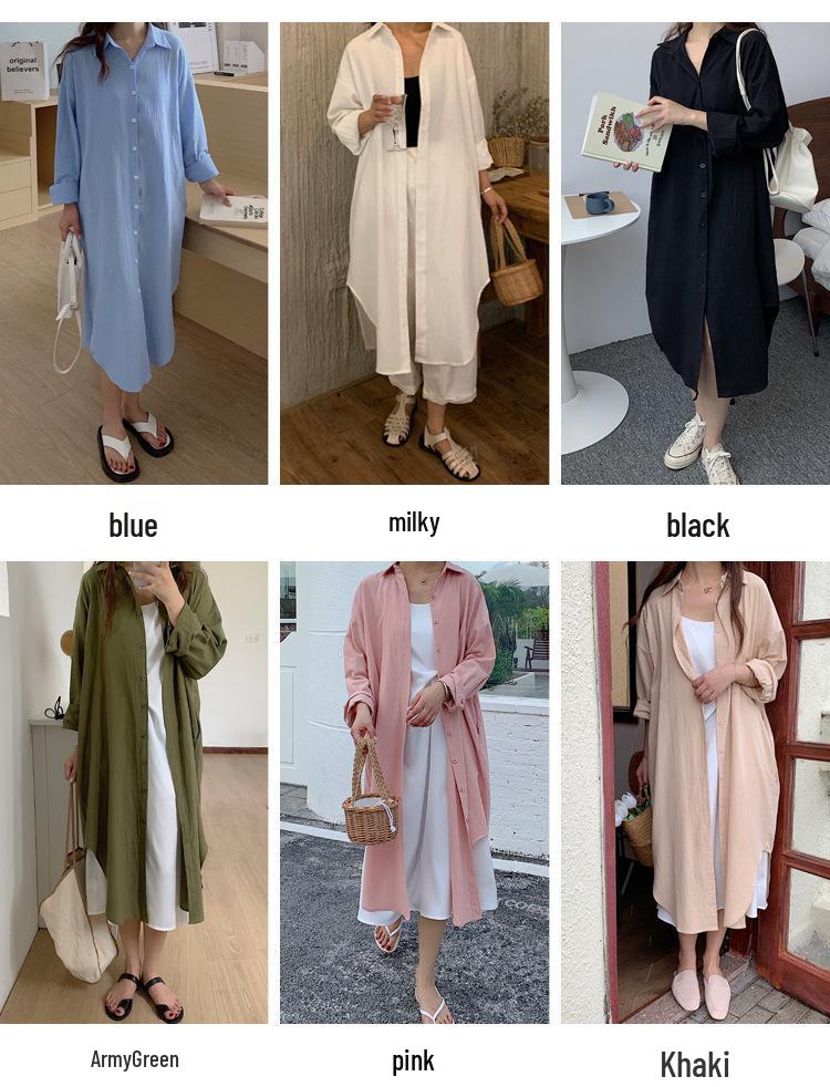 Cardigan Lungo Stile Coreano Sopra il Ginocchio con Revers Camicia Parasole 2025