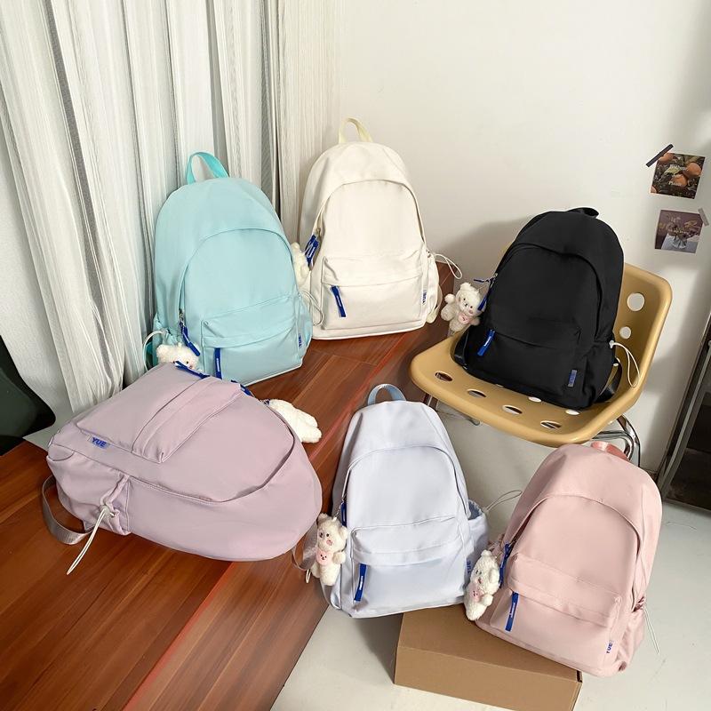 Autumn and Winter New Korean Version Solid Color Nylon Student Backpack Simple Fresh Unisex Double Shoulder Backpack
