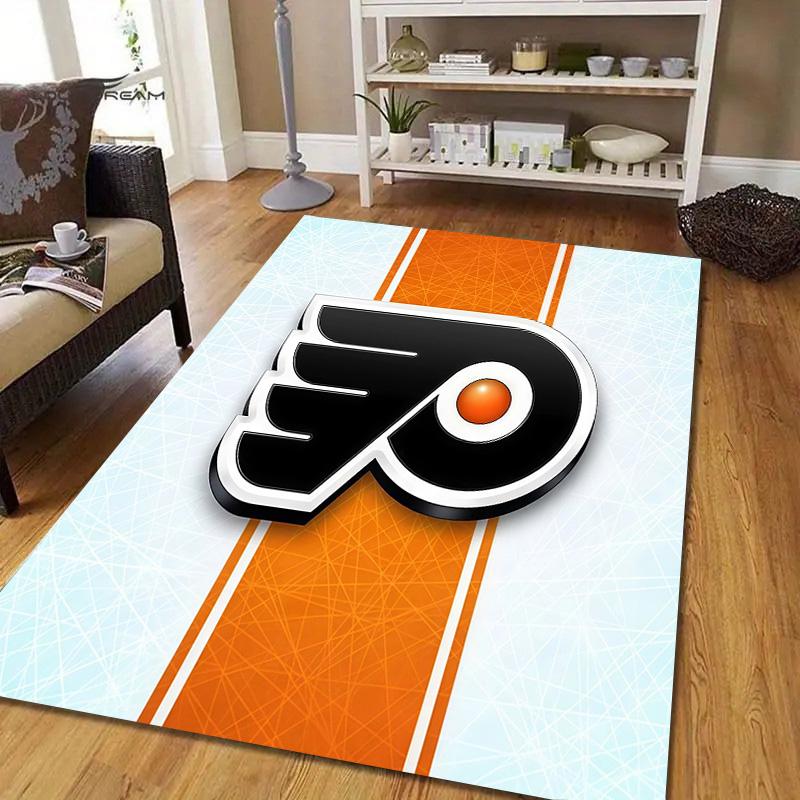 Philadelphia Flyers Flannel Pattern Square Carpet,Area Rug,Carpet Rug for Living Room Bedroom Sofa Playroom Decor,Non-slip Floor Mat