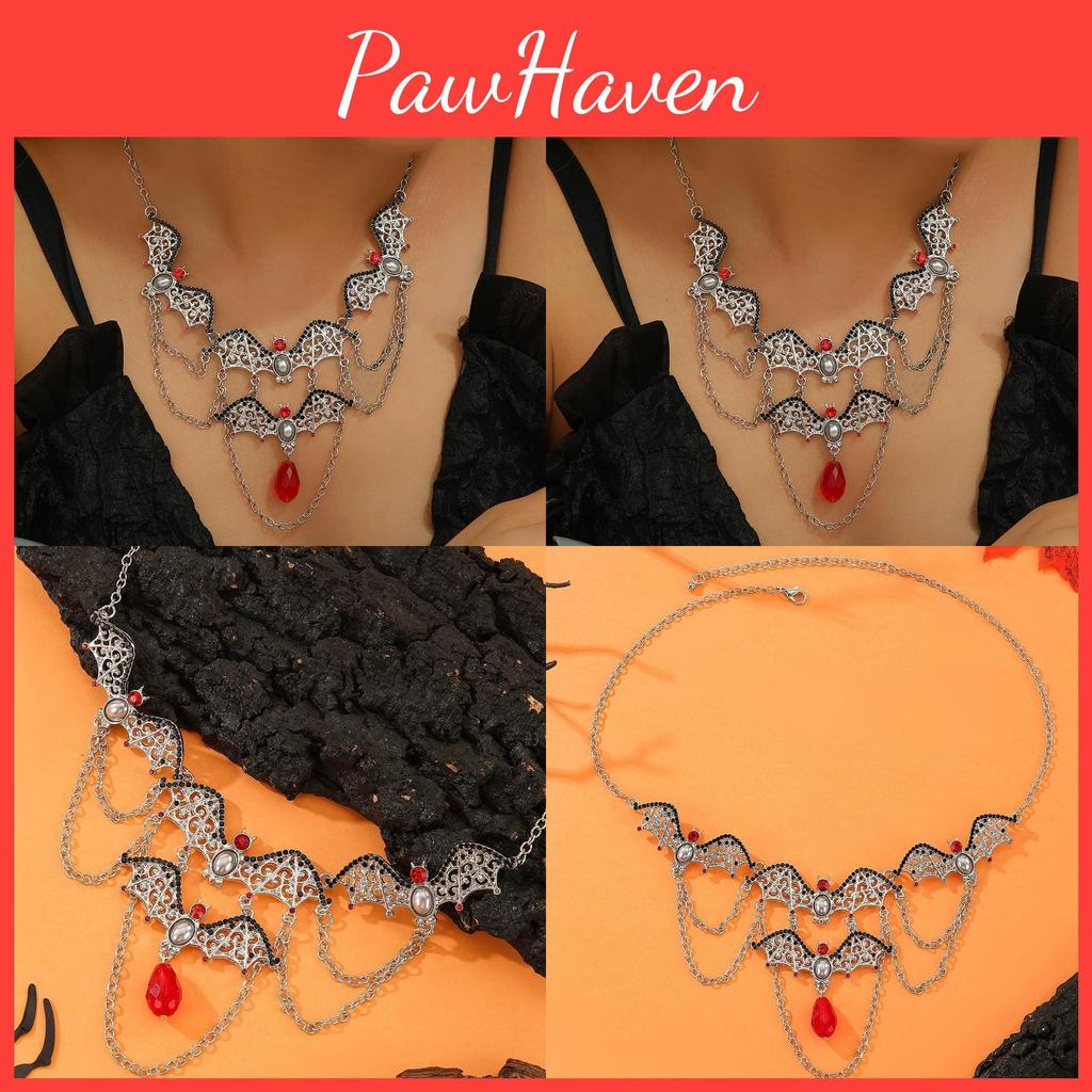 Punk Trendy Alloy Bat Necklace With Hollow Geometric Pendant Accessory Halloween