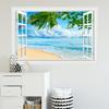 HOTIYOK Fake Window Sticker Wall Sticker Window Ocean Window View Painting Style Wallpaper Poster Blue Sky and Sea Sea of Clouds Mirror Lake Surface