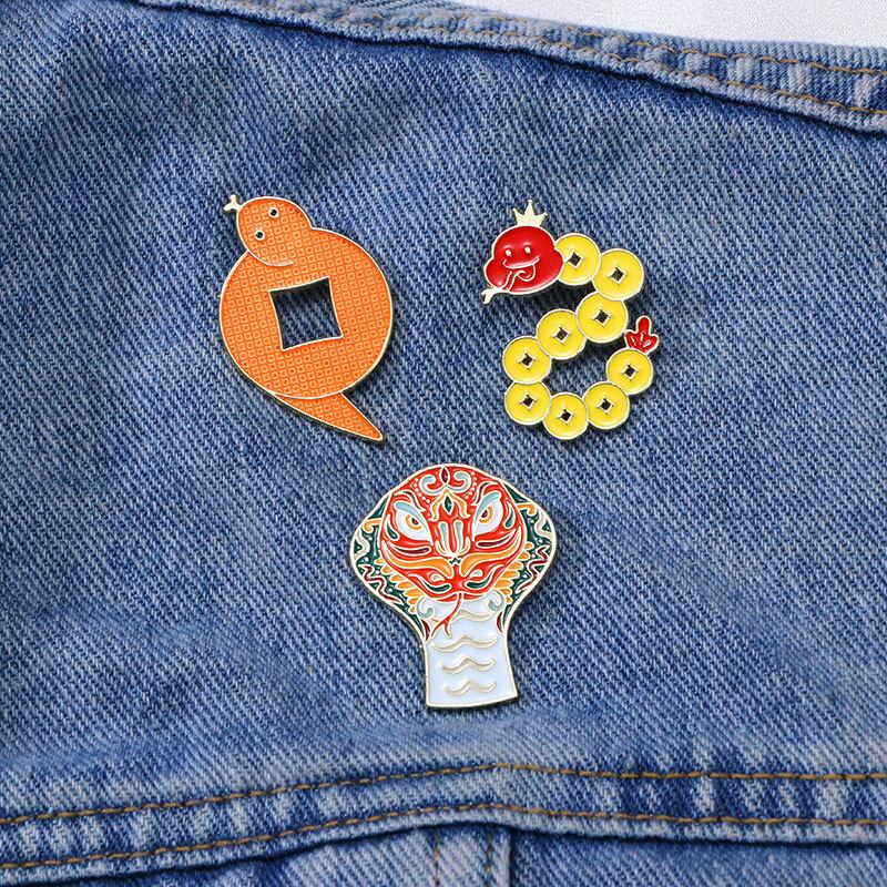 2025 Year of the Snake Zodiac Brooch Cartoon Spirit Snake Xianrui Chinese Style Natal Year Bag Decoration Dripping Oil