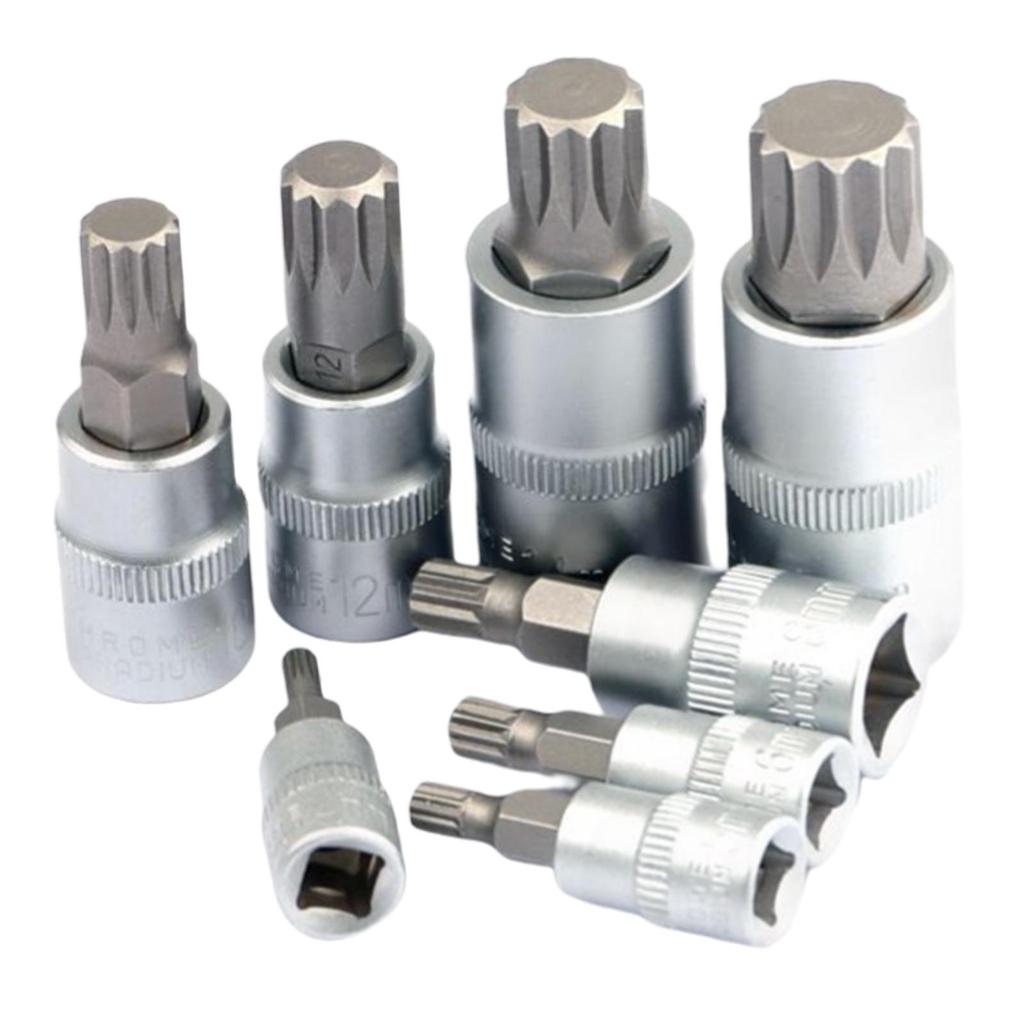 8-teiliges Bit-Steckschlüssel-Set 1/4" 3/8" 1/2" Adapter M4 M5 M6 M8 M10 M12 M14 M16 Schlüssel Vielzahn-Bits für Ratsche Steckschlüssel Drehmomentschlüssel