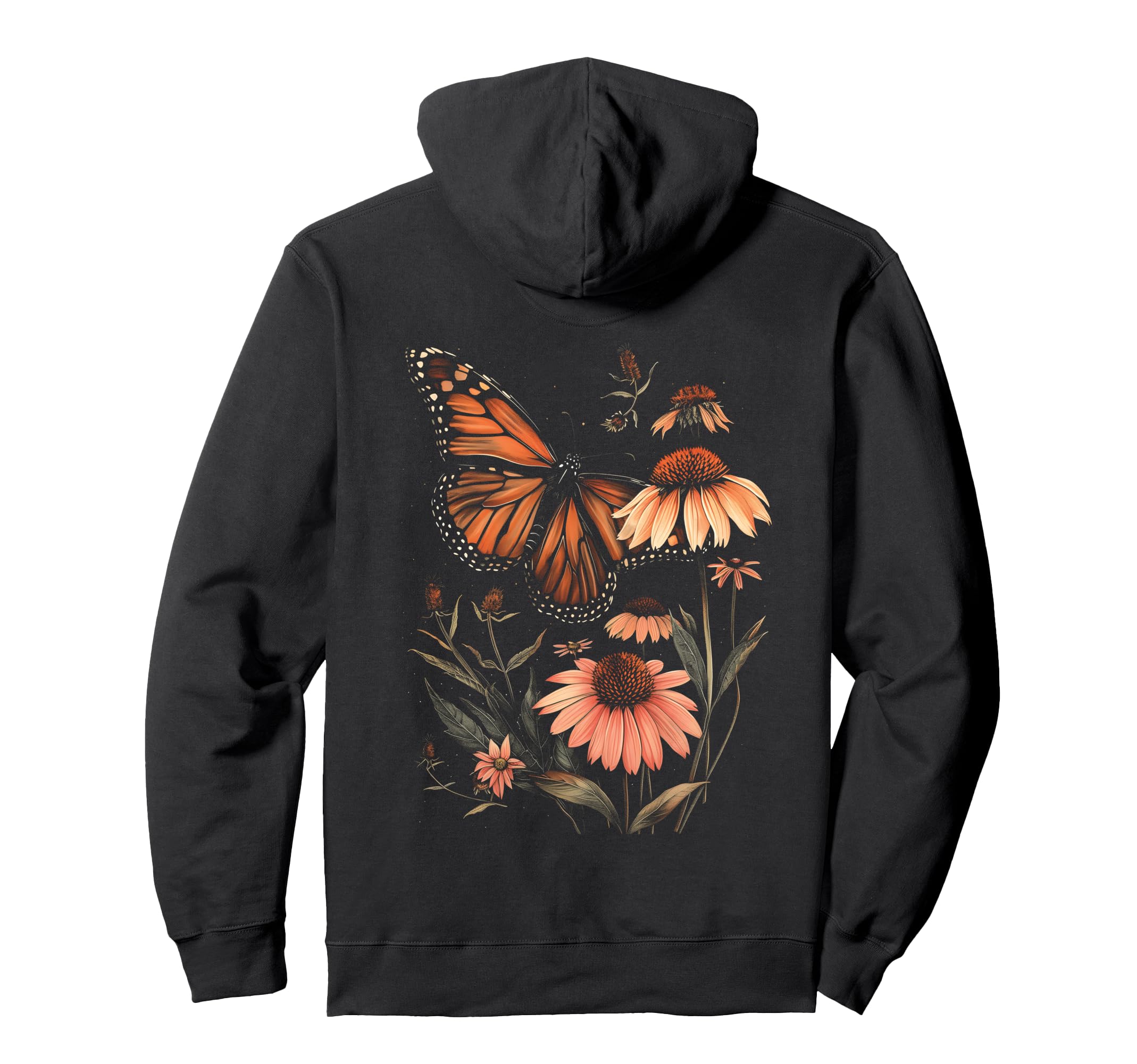 

Vintage Monarch Butterfly and Coneflower Flower Girl Plant Mom Hoodie чёрный