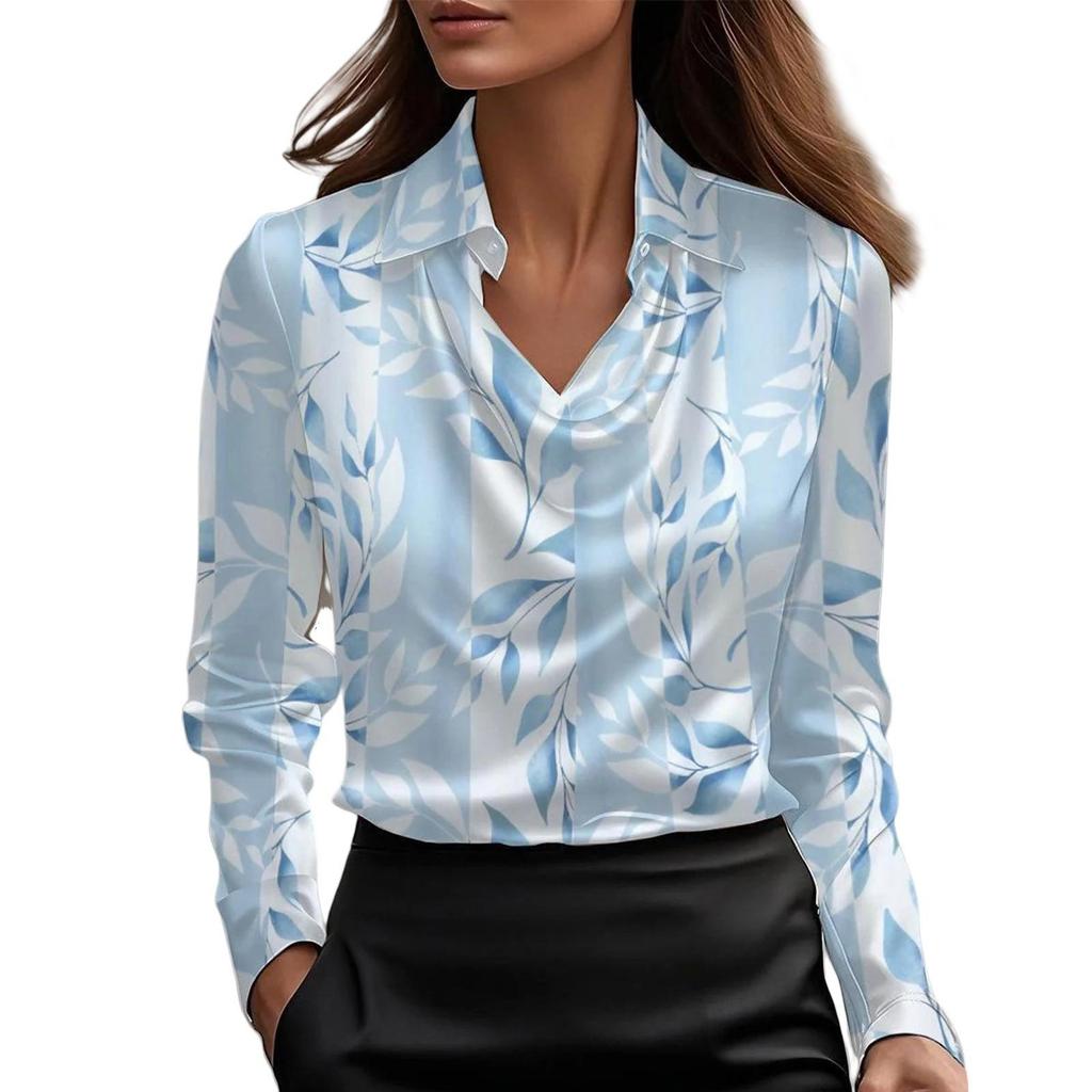 Elegant 2026 Women's Printed Swing Collar Shirt Top