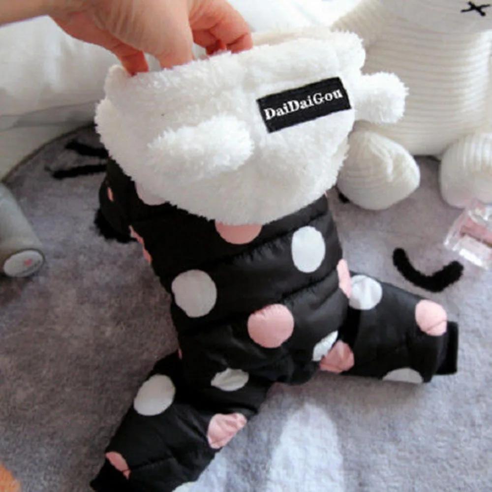 Polka Dot Pet Clothes Cotton Padded Winter Dog Coat Snowsuit Hoodie Jumpsuit for Small Dogs Cats Water-Resistant Dog Snow Jacket S чёрный