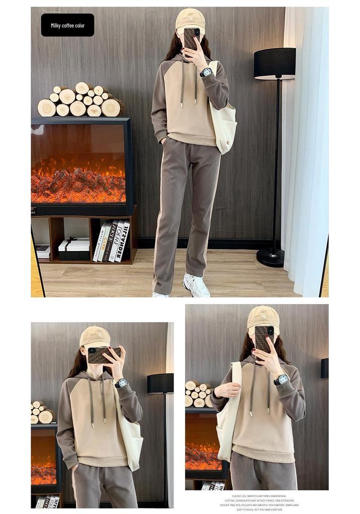 Women's Trendy Casual Suit: 2025 Spring/Autumn Fitness Sportswear with Hooded Sweatshirt & Long Pants.