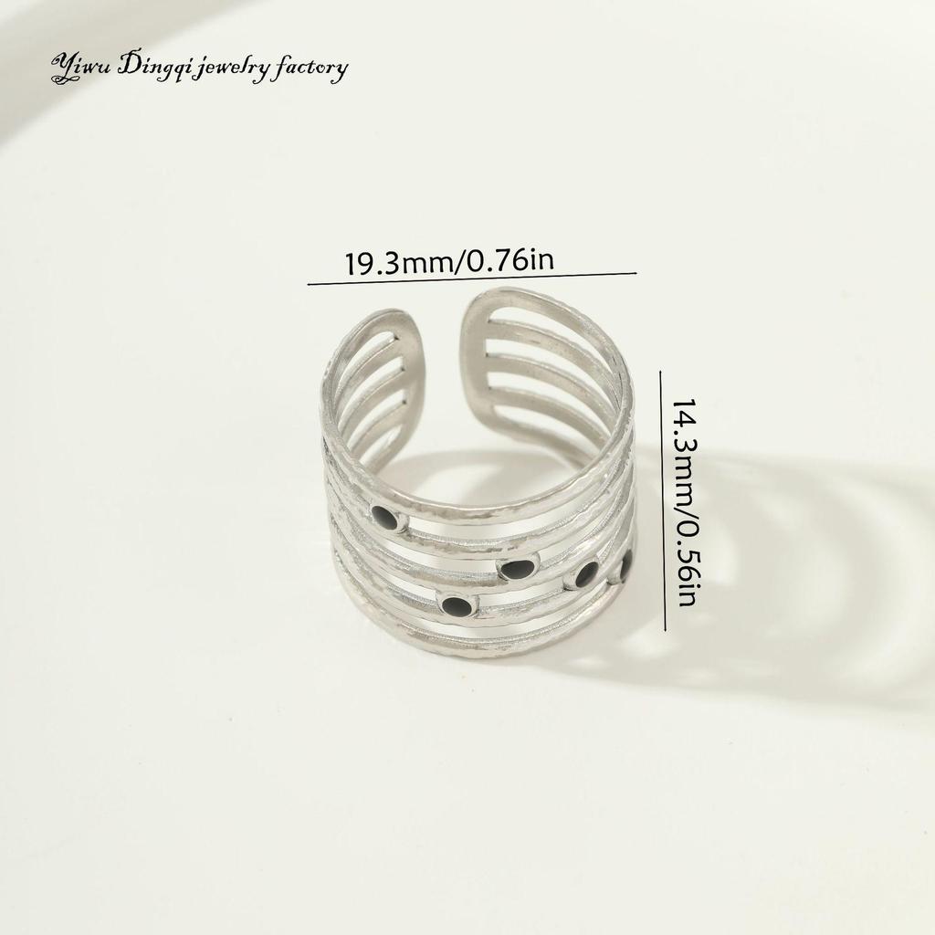 Luxury Non-Fading Drip Oil Open Ring - European and American Style Stainless Steel Statement Jewelry