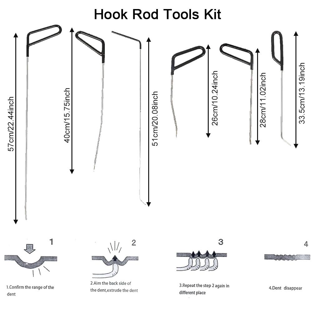 16Pcs Car Dent Puller Rod Hooks Hammer Door Dent Ding Hail Fix Removal Car Repair Tool Maintenance Set Automotive Accessories