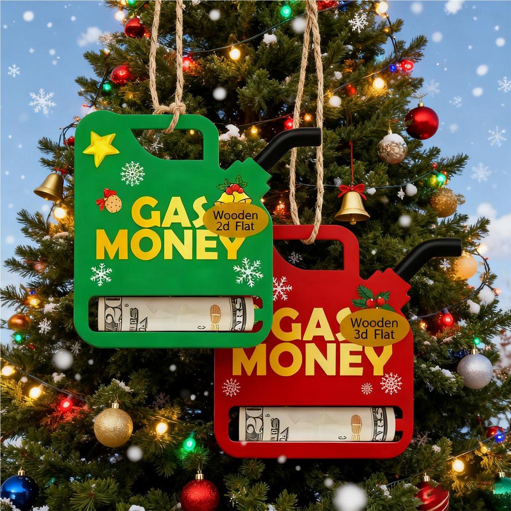 2pcs 2D Flat Christmas Oil Bucket Wallet Wooden Christmas Tree Money Holder Christmas Money Card Holder Pendant For Friends