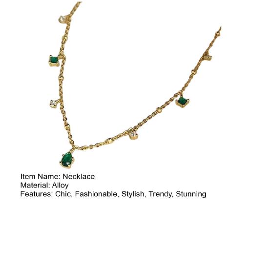 Faux Crystal Chain Necklace for Women, Green Cubic Zirconia Choker, Sparkly Rhinestone Statement Necklace for Prom Party