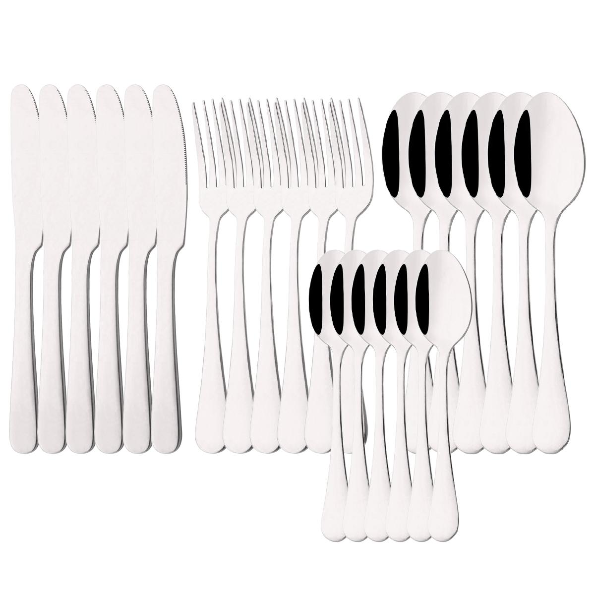 

24Pcs Western Black Dinnerware Stainless Steel Cutlery Set Knife Fork Spoon Dinner Flatware Set Kitchen Silverware Tableware серебряный