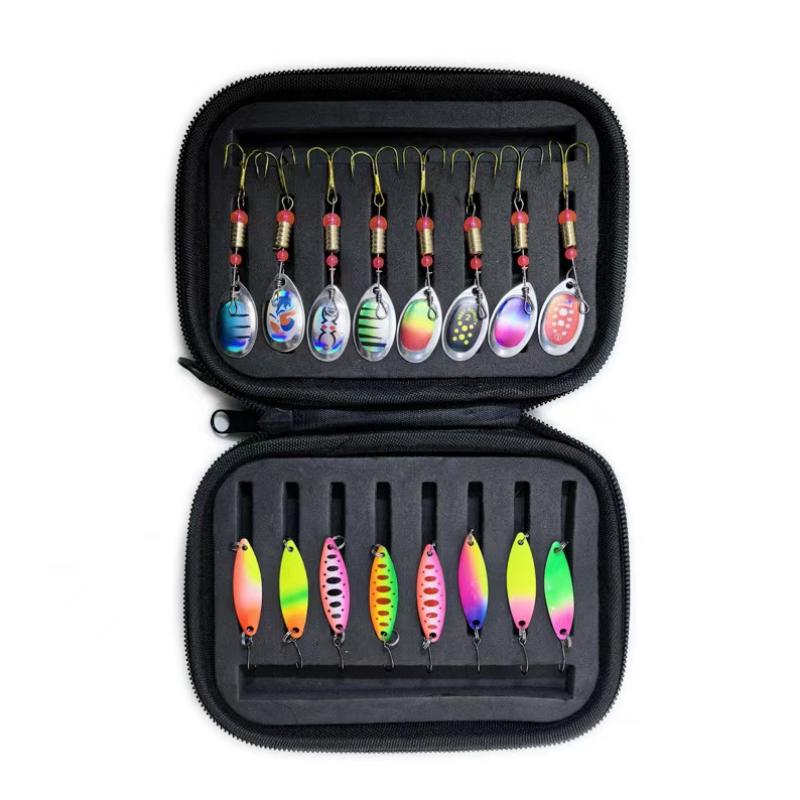 Metal Spinner Spoon Lure Kit Hard Bait Tackle with High-Strength Hooks for Bass Pike Trout Freshwater/Saltwater Fishing 16/10Pcs