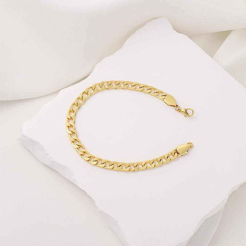 Imitation of 18k Gold Color ClaspThick Flat Hip Hop Cuban Link Chain Bracelet RapperJewelry for Men & Women Unisex Jewelry Gift
