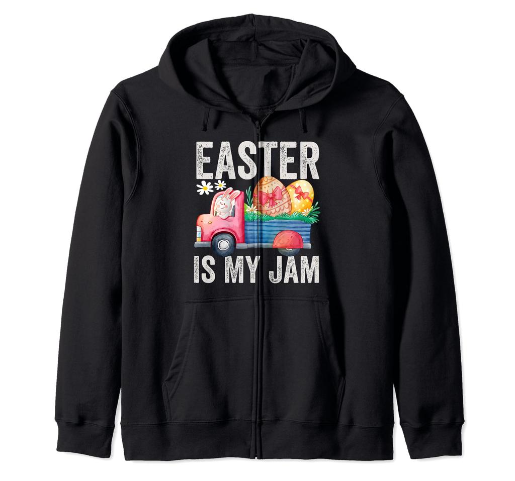 Easter Is My Jam - Kids Monster Truck Bunny Boys Toddler Zip-Up Hoodie