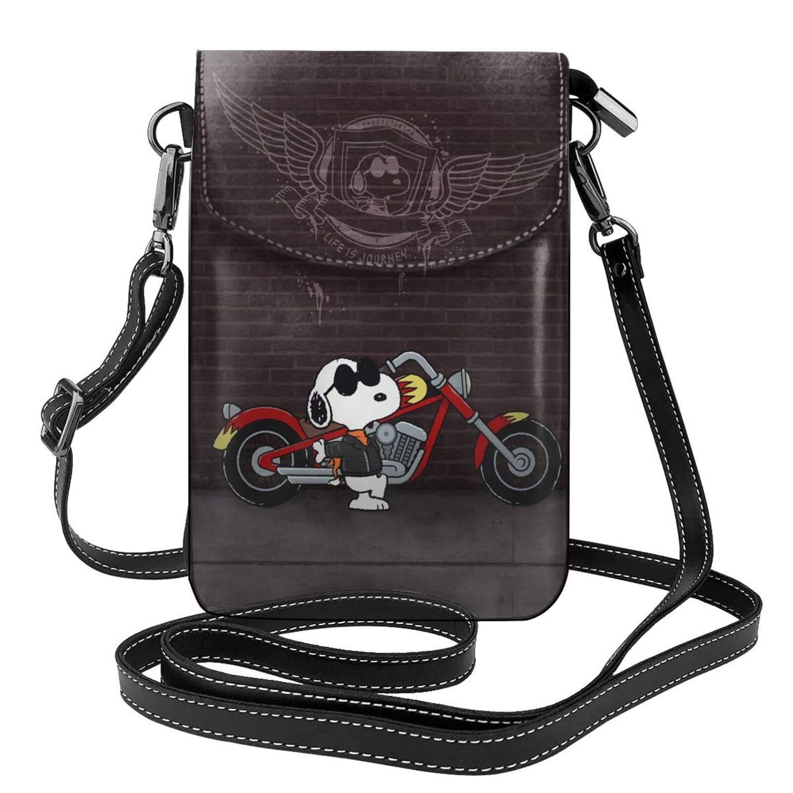 

Snoopy smartphone pouch for genuine leather shoulder bag for cute smartphone mini crossbody Height x width x thickness women, men, thin, lightweight, чорний