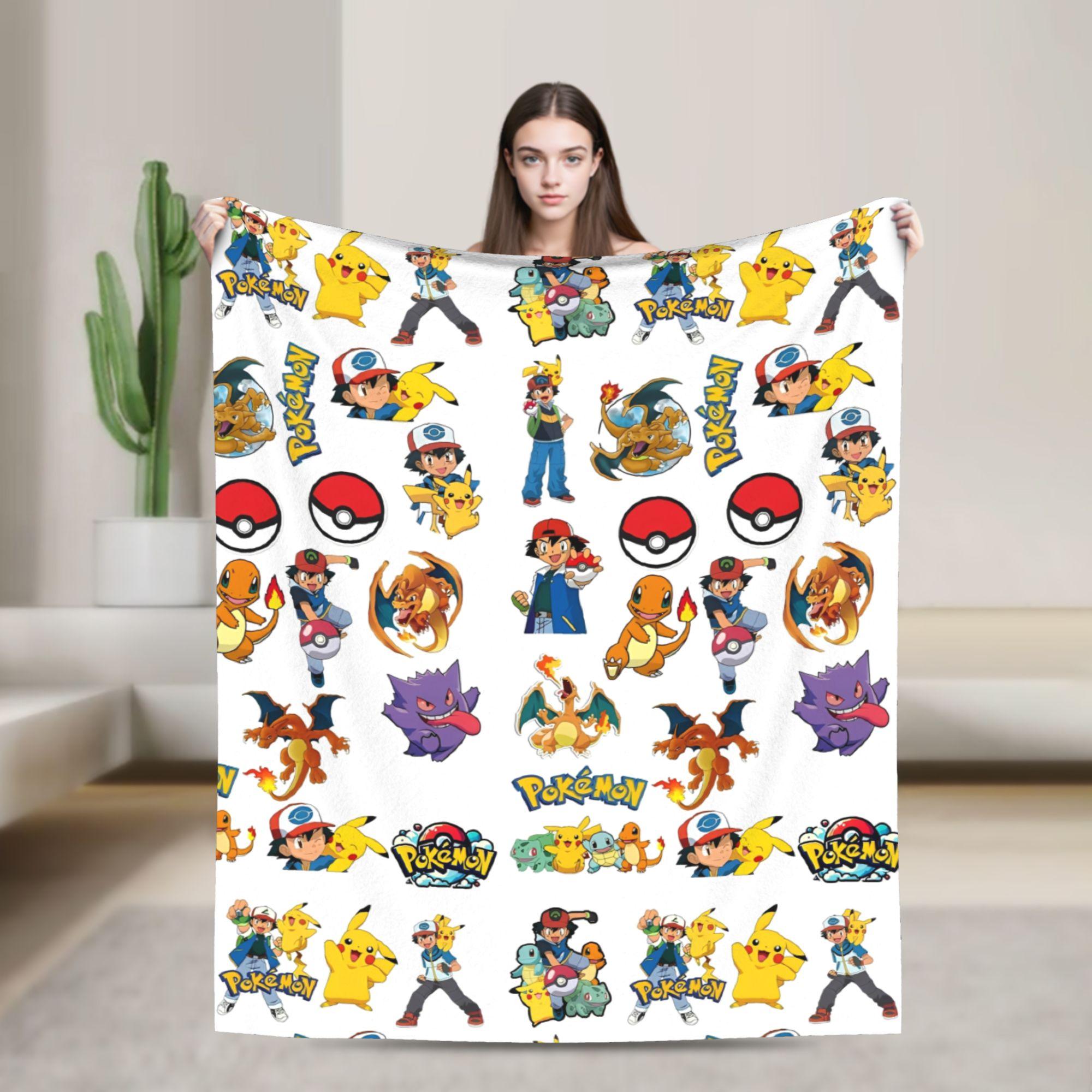 Beautiful Home Decoration Unisex Coral Pokemoned Anime Cartoon Flannel Blanket Awesome Throw Blankets For Sofa Bedding Lounge 150*125Cm Bedspread,