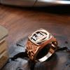Punk Black Stone Square Castle Men Ring Fashion  Rose Gold Color Accessories High Quality Daily Fine Jewelry