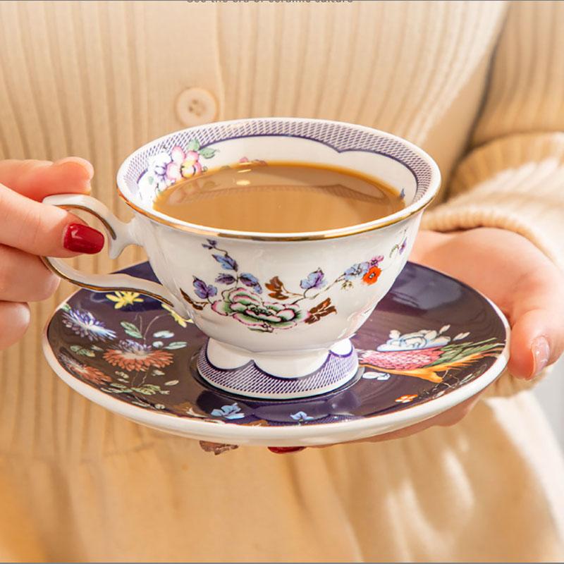 180ml Ceramic Coffee Cup Saucer European Style Flower and Bird Ceramic Cup Exquisite Afternoon Tea Flower Tea Coffee Mug Gifts