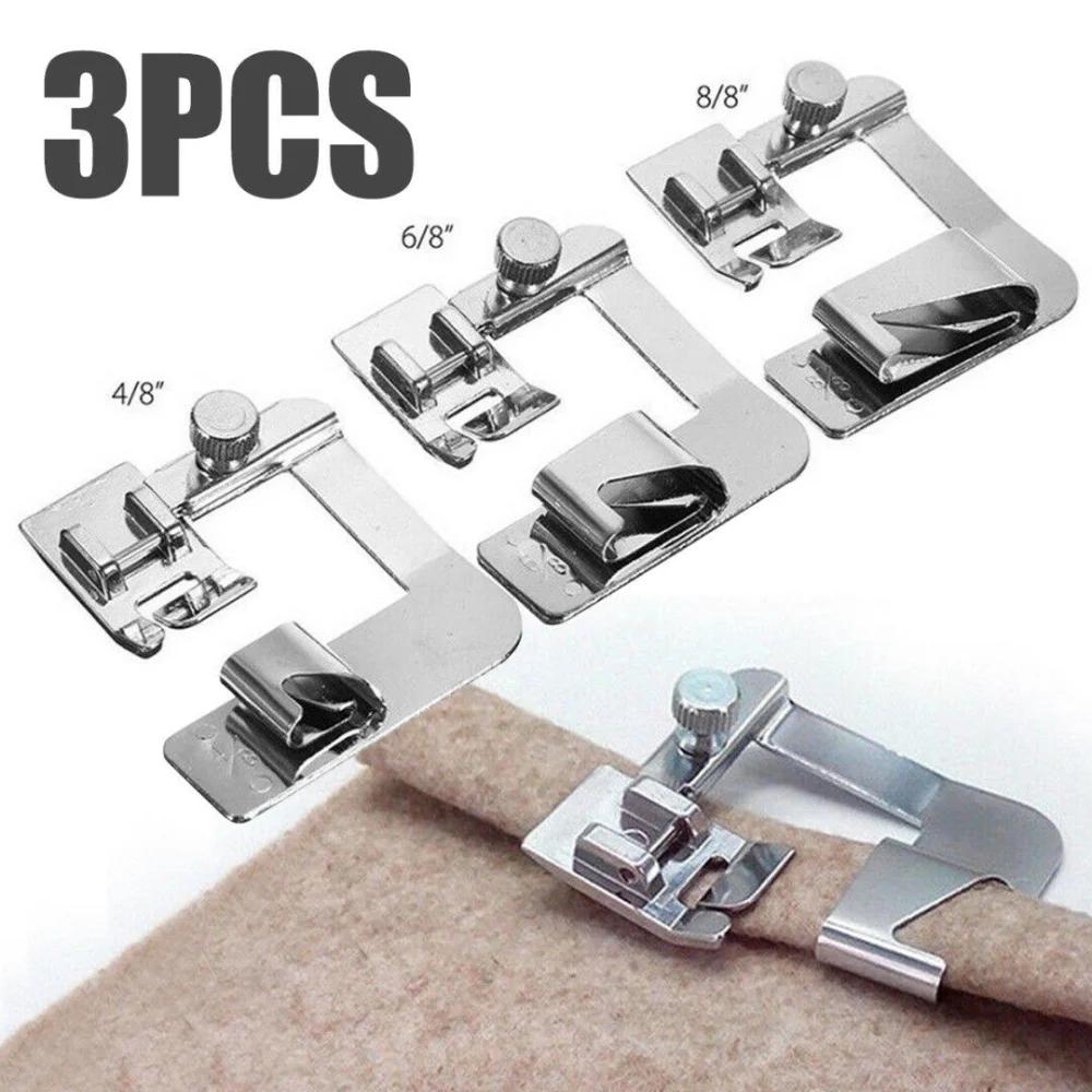 3Pcs Sewing Machine Presser Foot Domestic Sewing Machine Foot Presser Foot Rolled Hem Feet for Brother Singer Sew Accessories