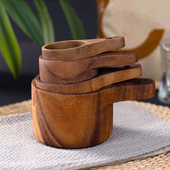 Wooden Measuring Cups And Spoons Set Coffee Bean Powder Measuring Spoon Nested Baking Tools for Accurate Cooking Rustic Kitchen Decor