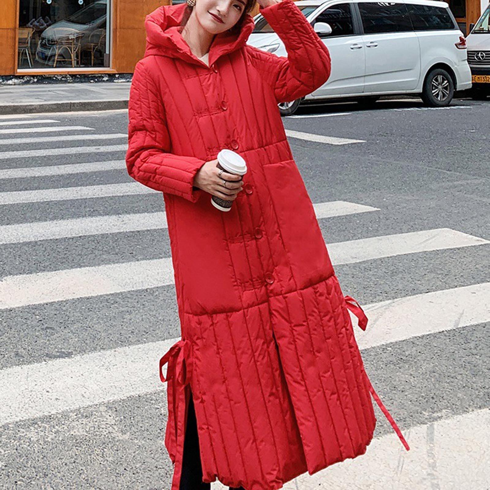 

(SU)Женское пальто на пуговицах, корейское тонкое зимнее пальто с длинным рукавом, повседневная мода XL красный