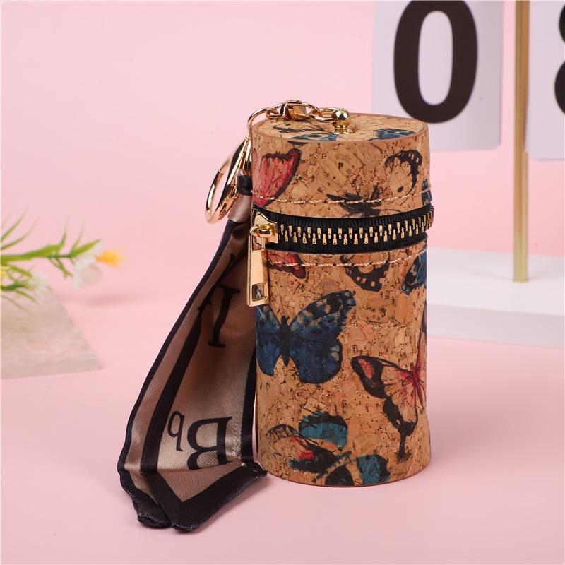 Vintage Wood Grain Kiss Lock Round Coin Purse - Multifunctional Fashion Pendant