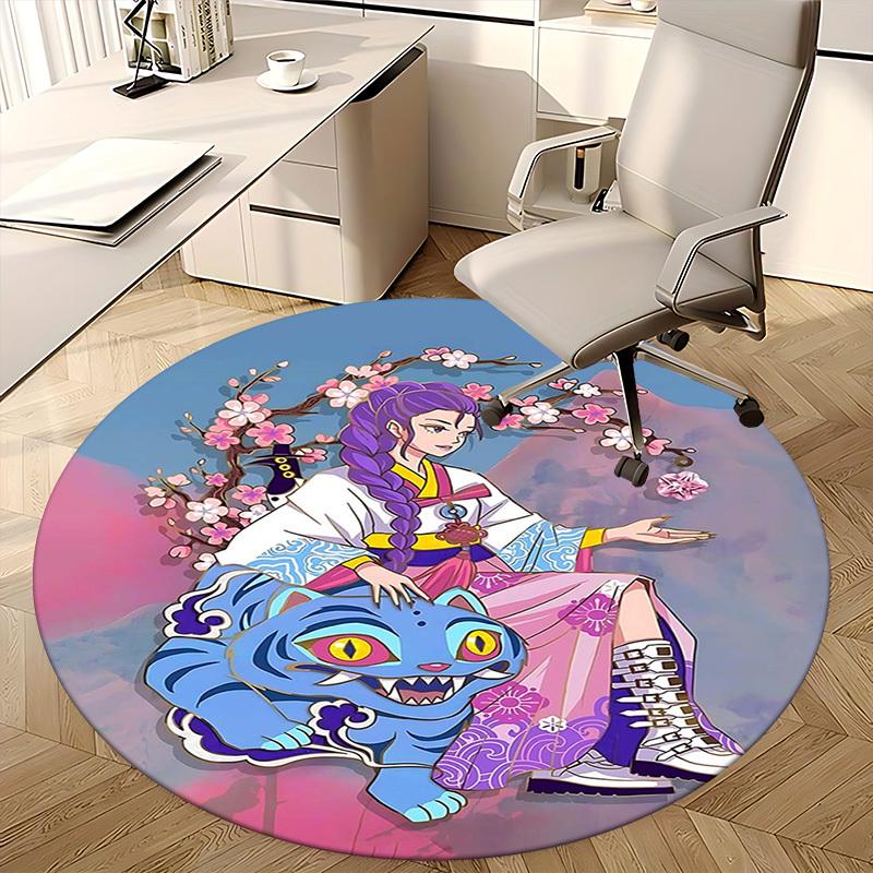 1pc Anime Cartoon Design Round Carpet - Festival Gift for Office Chair Mat, Non-Slip Rug Suitable for Home Decor, Living Room, Bedroom, Game Room, Dor