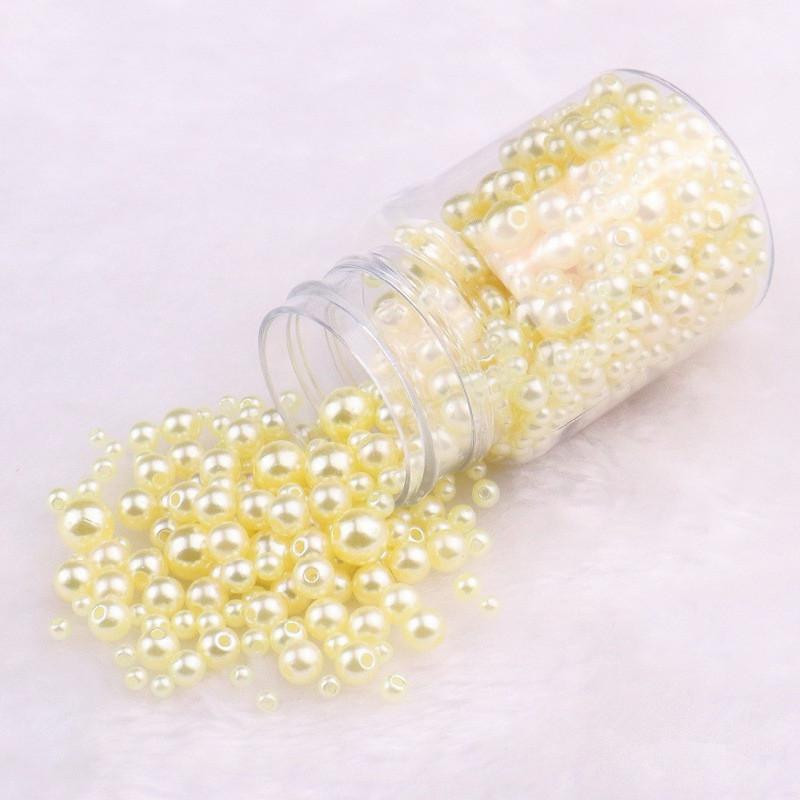 3-10Mm Solid Color Abs Round Perforated Imitation Pearl Handmade Diy Jewelry Beaded Bracelet Earrings Accessories Perforated Beads