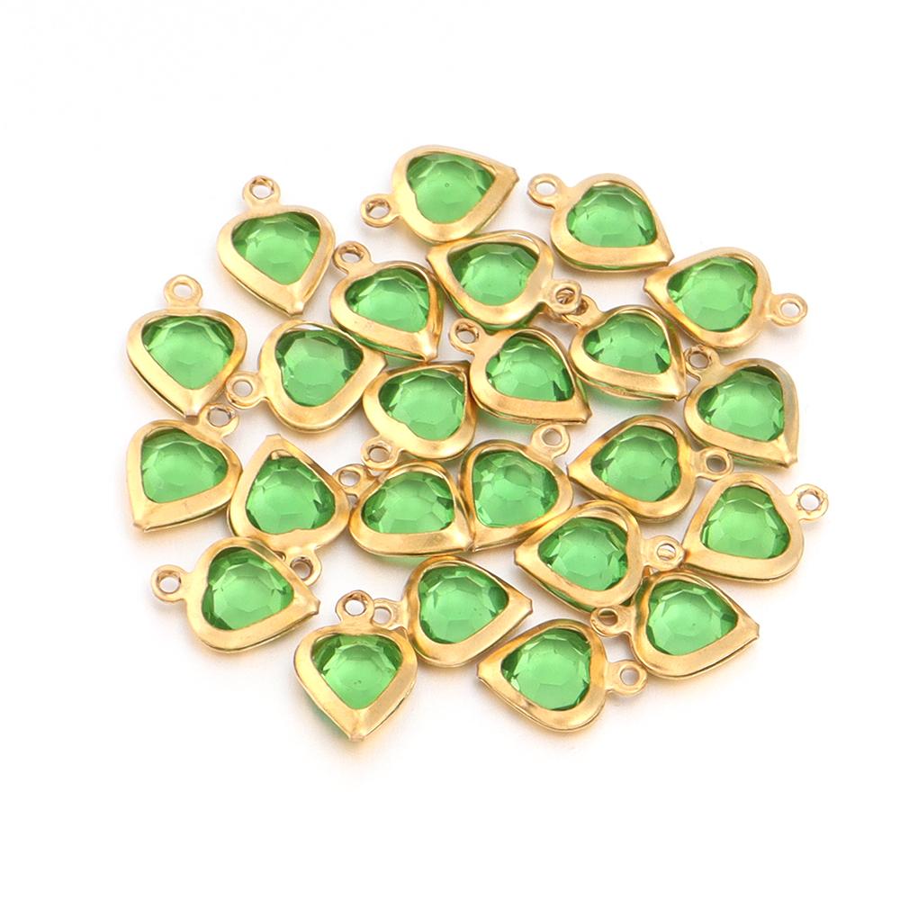 10pcs/lot Color Heart Crystal Charms Stainless Steel Edged Pendants for DIY Necklace Earring Bracelet Jewelry Making Accessories
