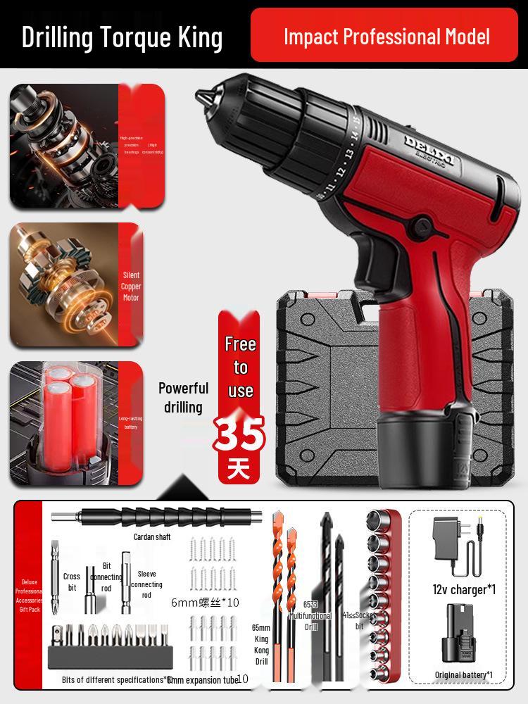 Delixi Pistol-Grip Electric Screwdriver & Drill Set - Compact, Multifunctional Home Tool