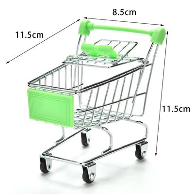 Baby Pretend Toy Supermarket Hand Trolley Mini Shopping Cart Desktop Decoration Storage Toy Gift Dollhouse Furniture Accessories