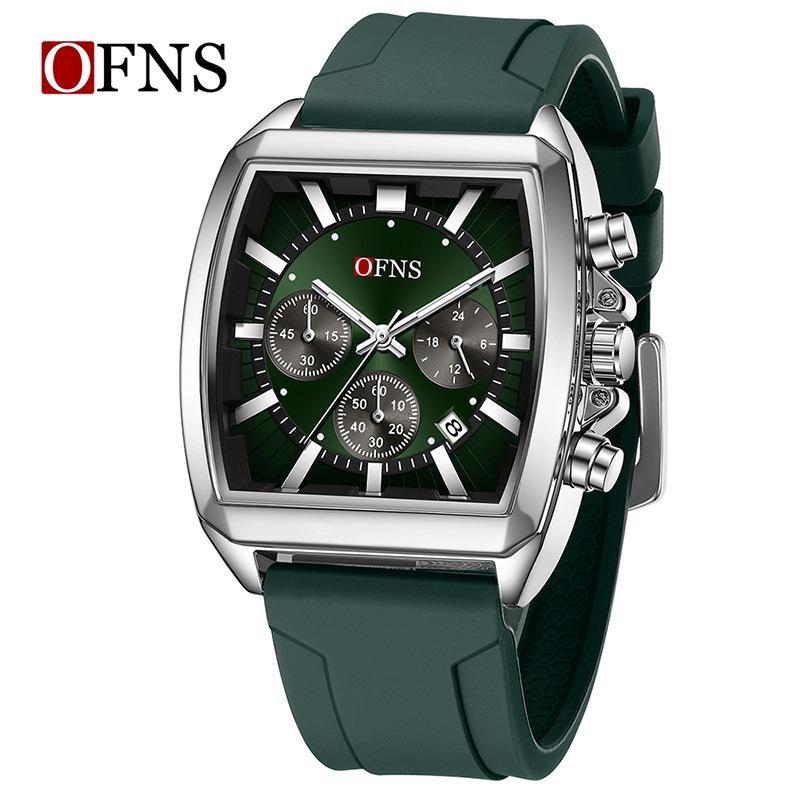 Herren Square Chronograph Armbanduhren Silikon-/Netzarmband, Luxuriöse Stilvolle Analoge Uhr für Arbeit & Streetwear