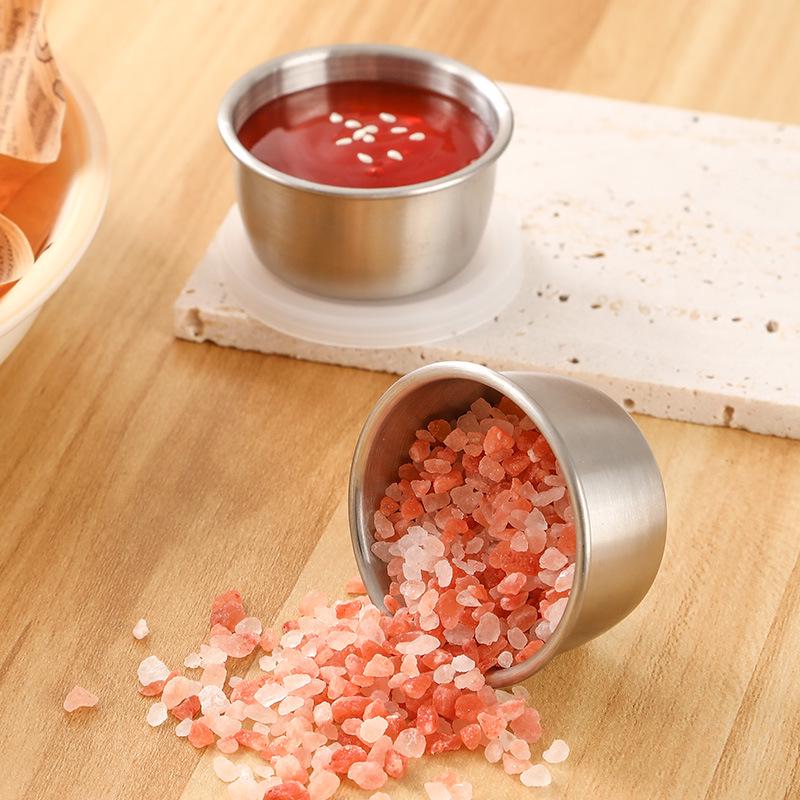 304 Stainless Steel 40ml Condiment Dish with Plastic Lid, Leak-proof Sauce Cup, Simple Ins Style Dipping Dish