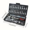 46pcs 1/4 Inch Drive Metric Socket Ratchet Wrench Set Hand Operated Mechanic Tools Kit Storage Case for Automotive Repair
