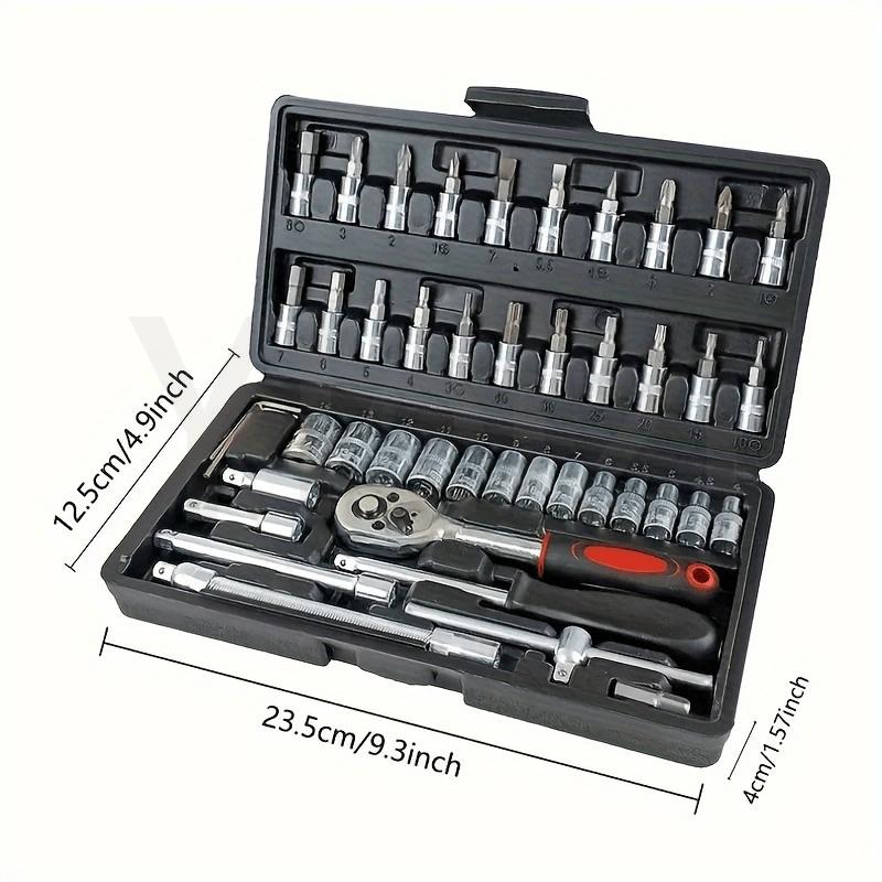 46pcs 1/4 Inch Drive Metric Socket Ratchet Wrench Set Hand Operated Mechanic Tools Kit Storage Case for Automotive Repair