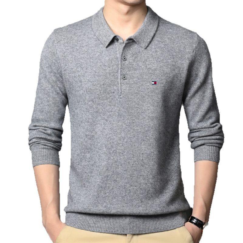 Tommy Men's Knit Wool Sweater, Lapel Polo - Spring/Autumn Casual for All Ages