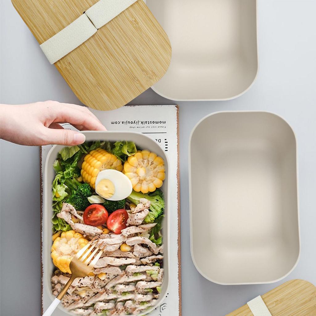Umweltfreundliche ovale Lunchbox aus Bambusfaser mit Bambusdeckel, biologisch abbaubare Bento-Box für Büroangestellte, wiederverwendbarer Lebensmittelbehälter