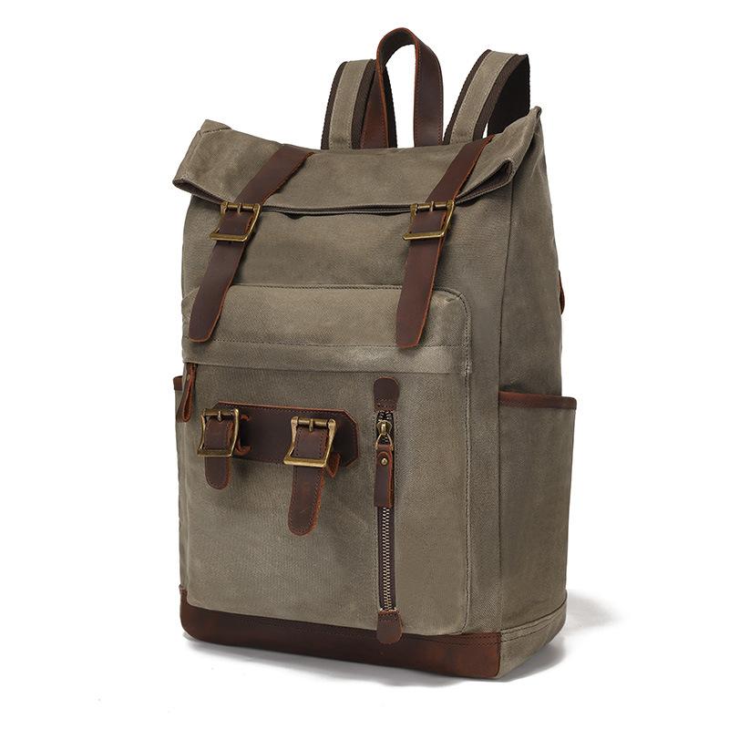 Backpack Travel Computer Student Backpack Retro Outdoor Travel Bag Waterproof Oil Wax Canvas